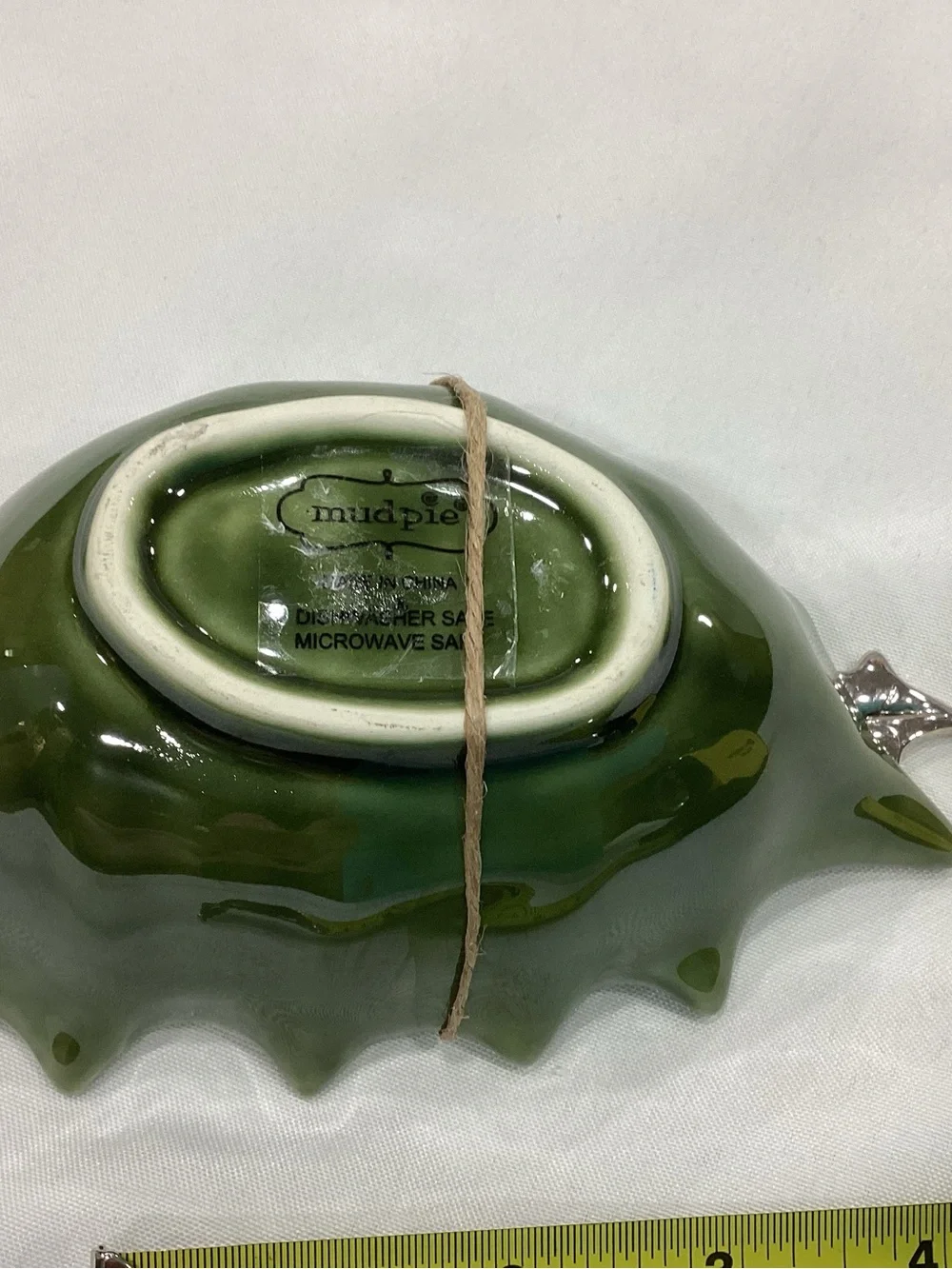 Mud Pie Green Holly Leaf Serving Dish with Silver Holly Spreader